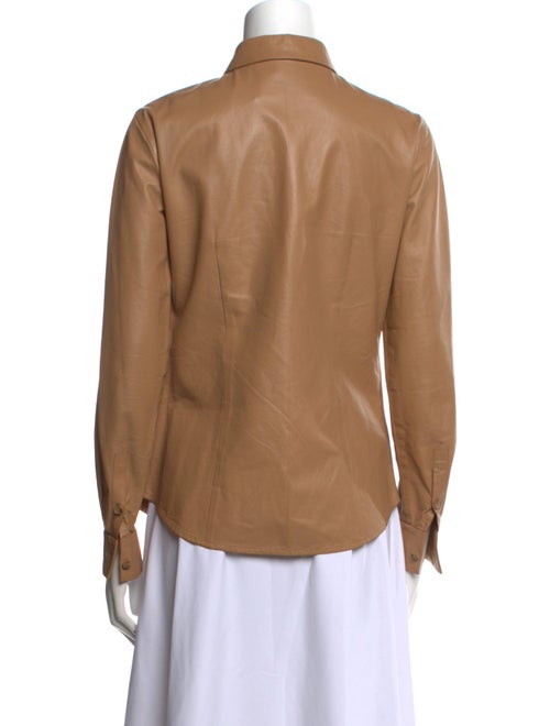 Michael Kors Leather Long Sleeve Button-Up Top