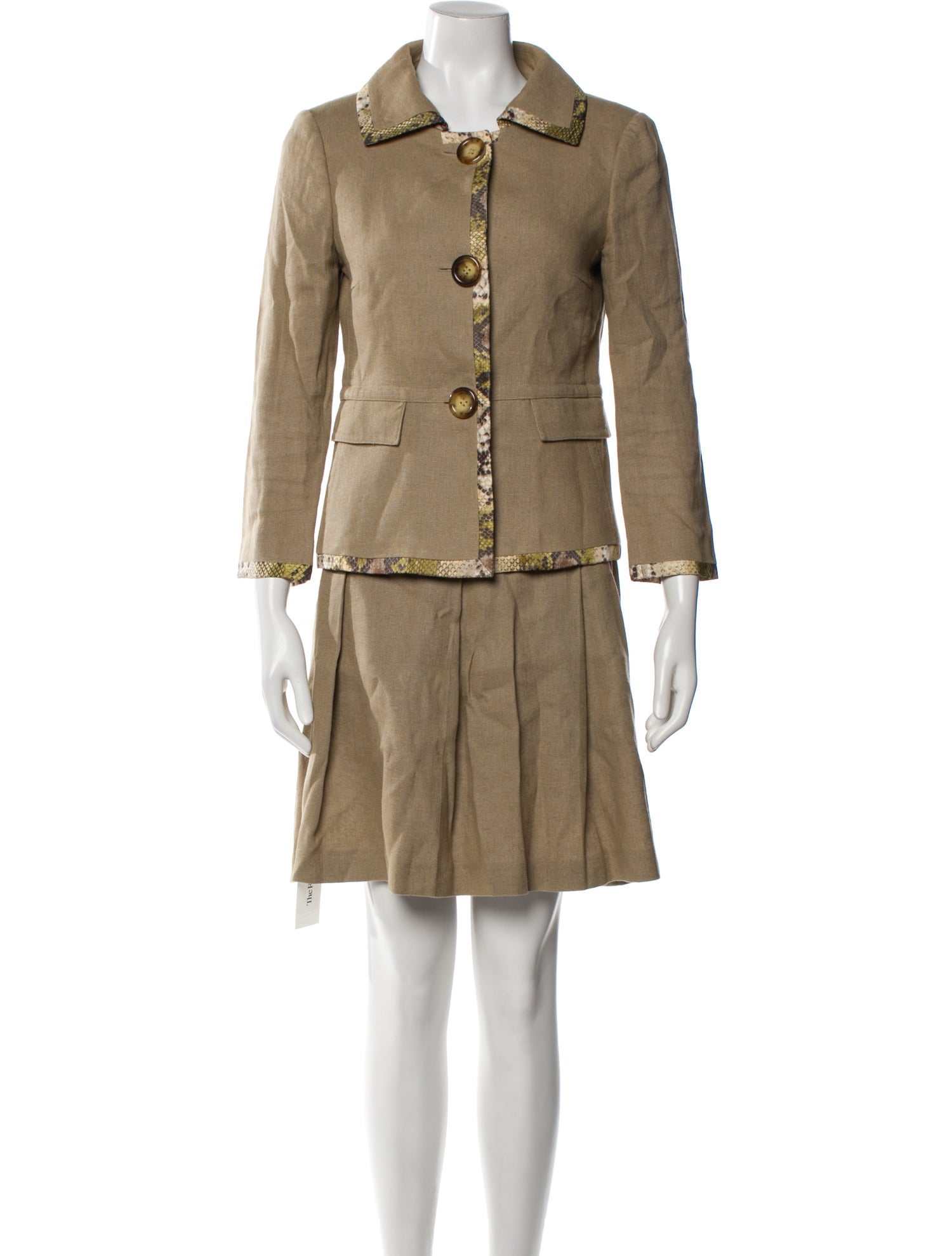 Michael Kors Linen Pleated Accents Skirt Suit