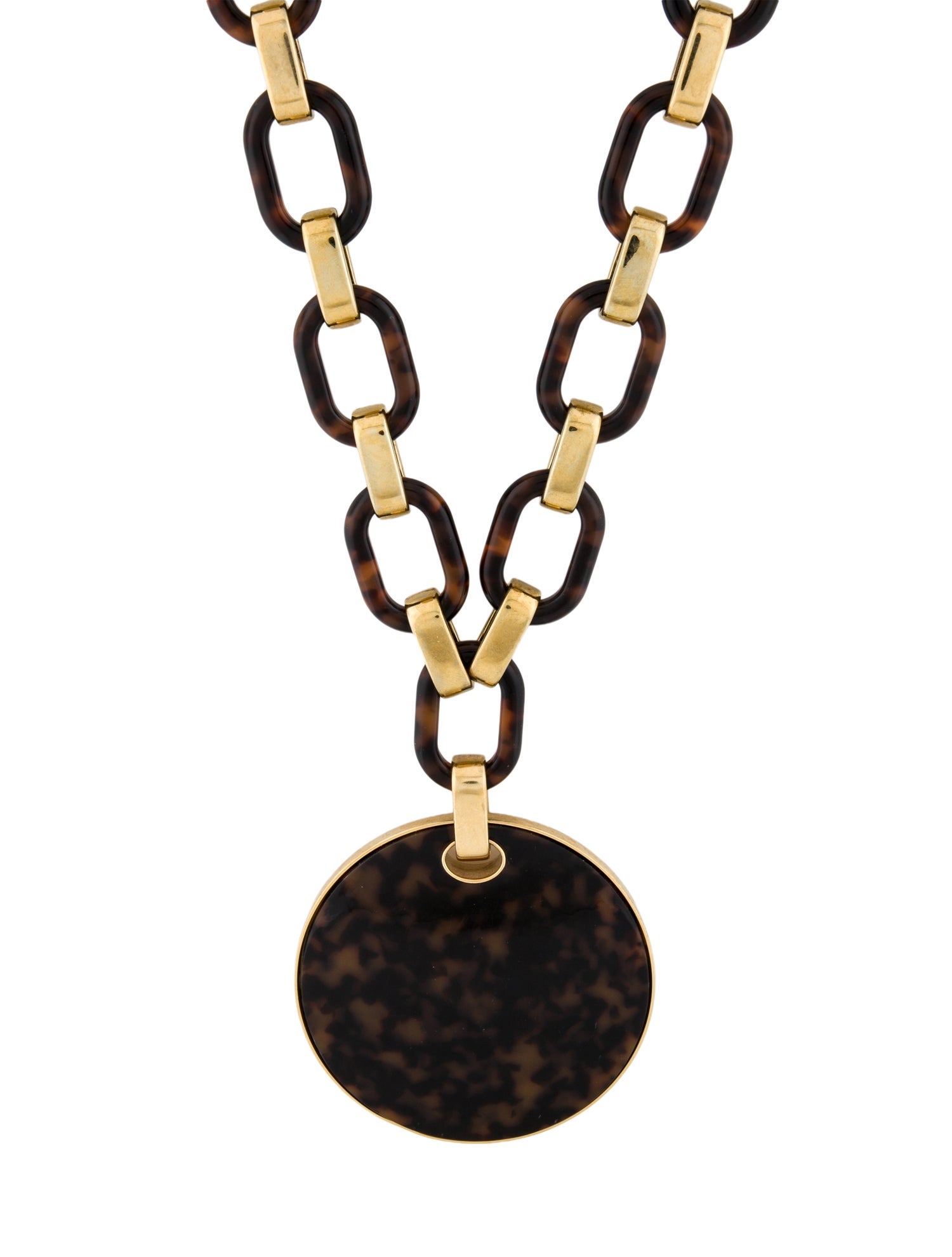 Michael Kors Tortoise Large Acrylic & Crystal Chain Link Disk Pendant Necklace