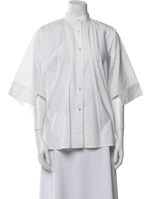 Michael Kors Mock Neck Short Sleeve Button-Up Top
