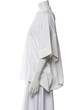 Michael Kors Mock Neck Short Sleeve Button-Up Top