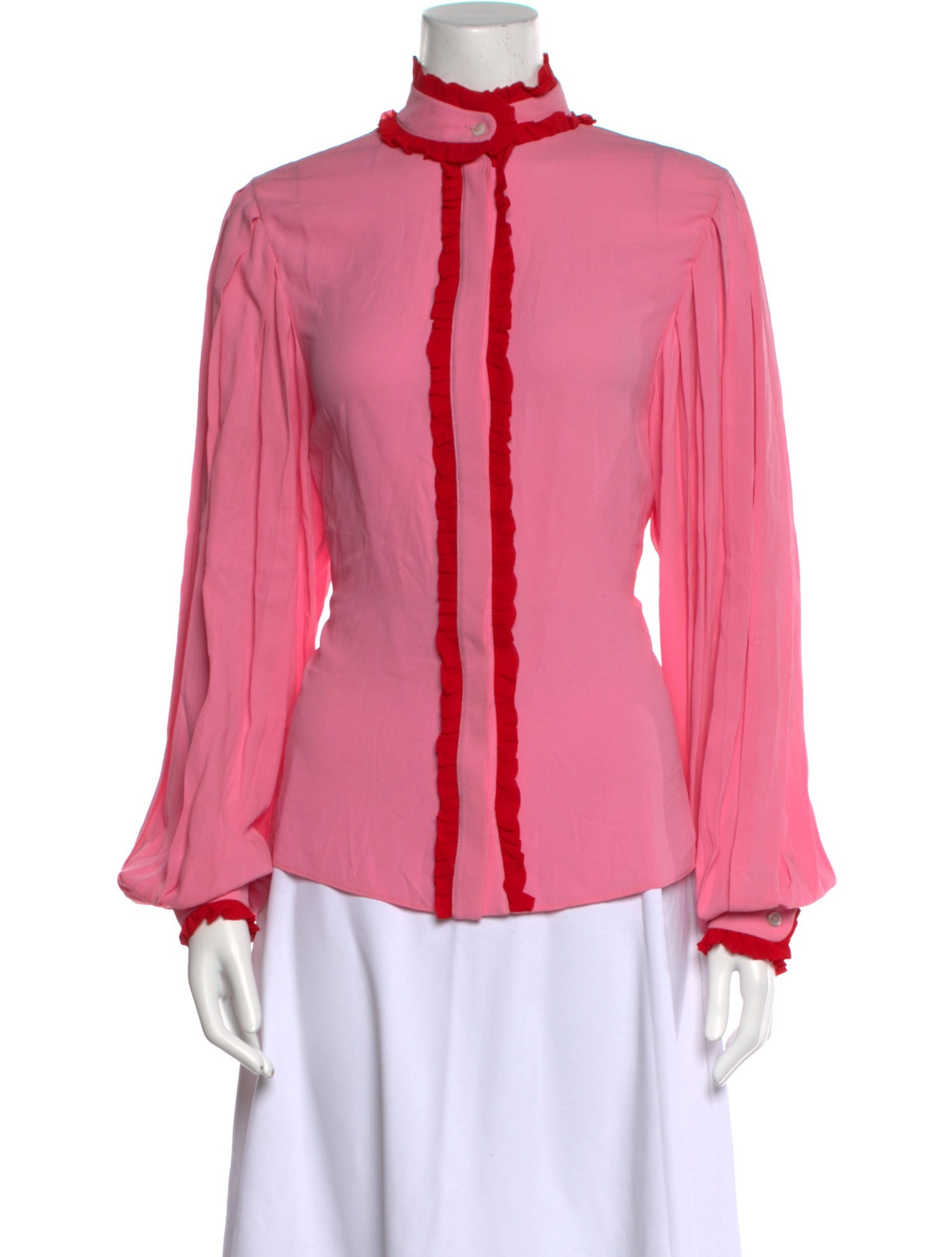 Michael Kors Silk Mock Neck Button-Up Top