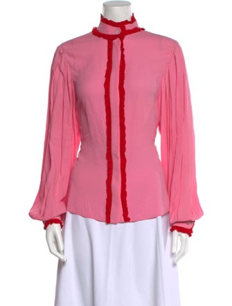 Michael Kors Silk Mock Neck Button-Up Top