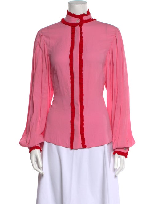 Michael Kors Silk Mock Neck Button-Up Top