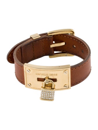 Michael Kors Leather & Crystal Padlock Wrap Bracelet