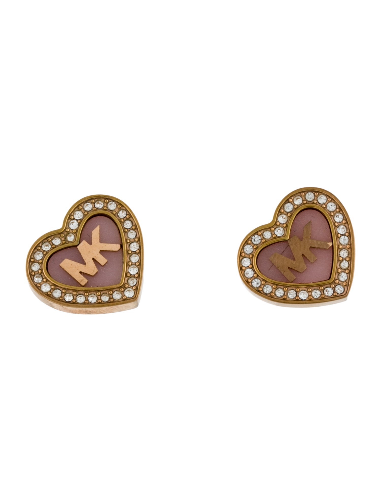 Michael Kors Crystal Monogram Heart Stud Earrings