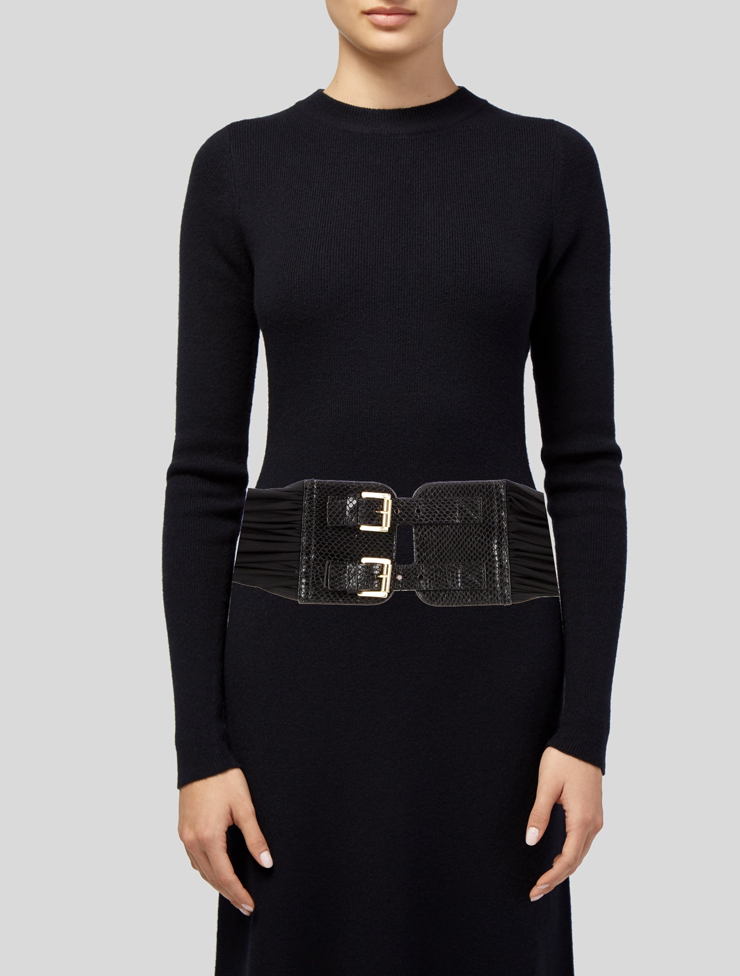 Michael Kors Wide Embossed Leather Waist Belt