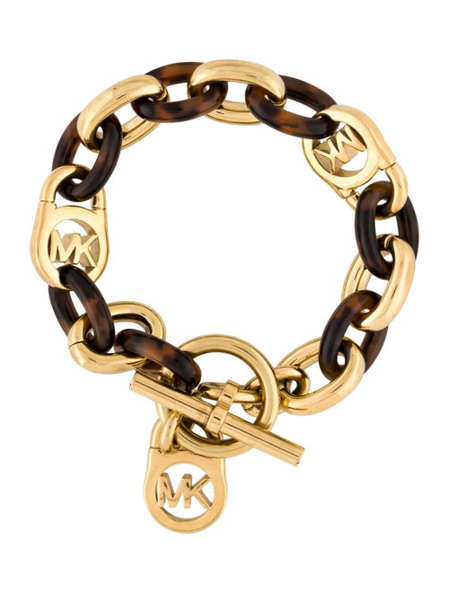 Michael Kors Resin Tortoise Padlock Charm Link Toggle Bracelet