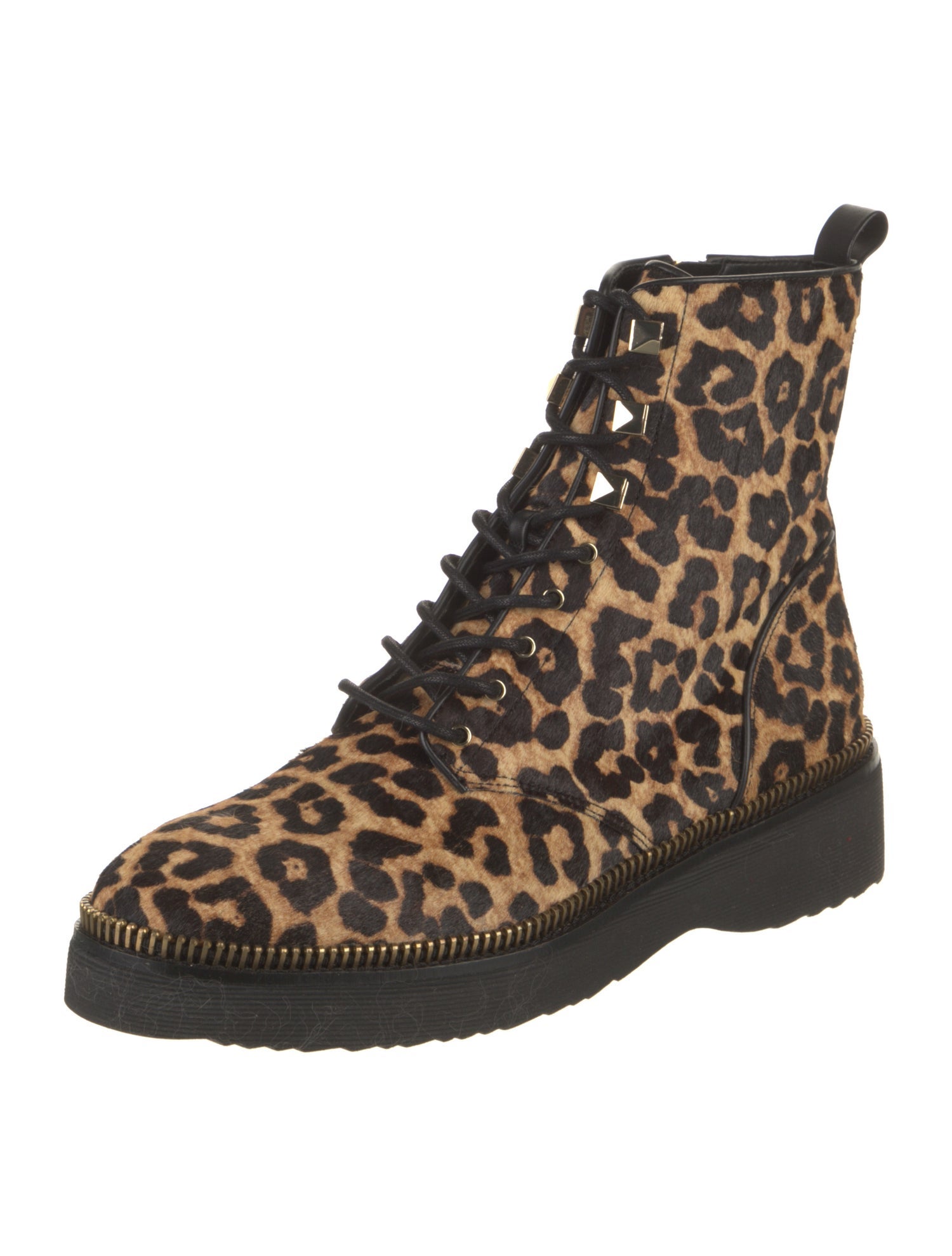 Michael Kors Ponyhair Animal Print Combat Boots