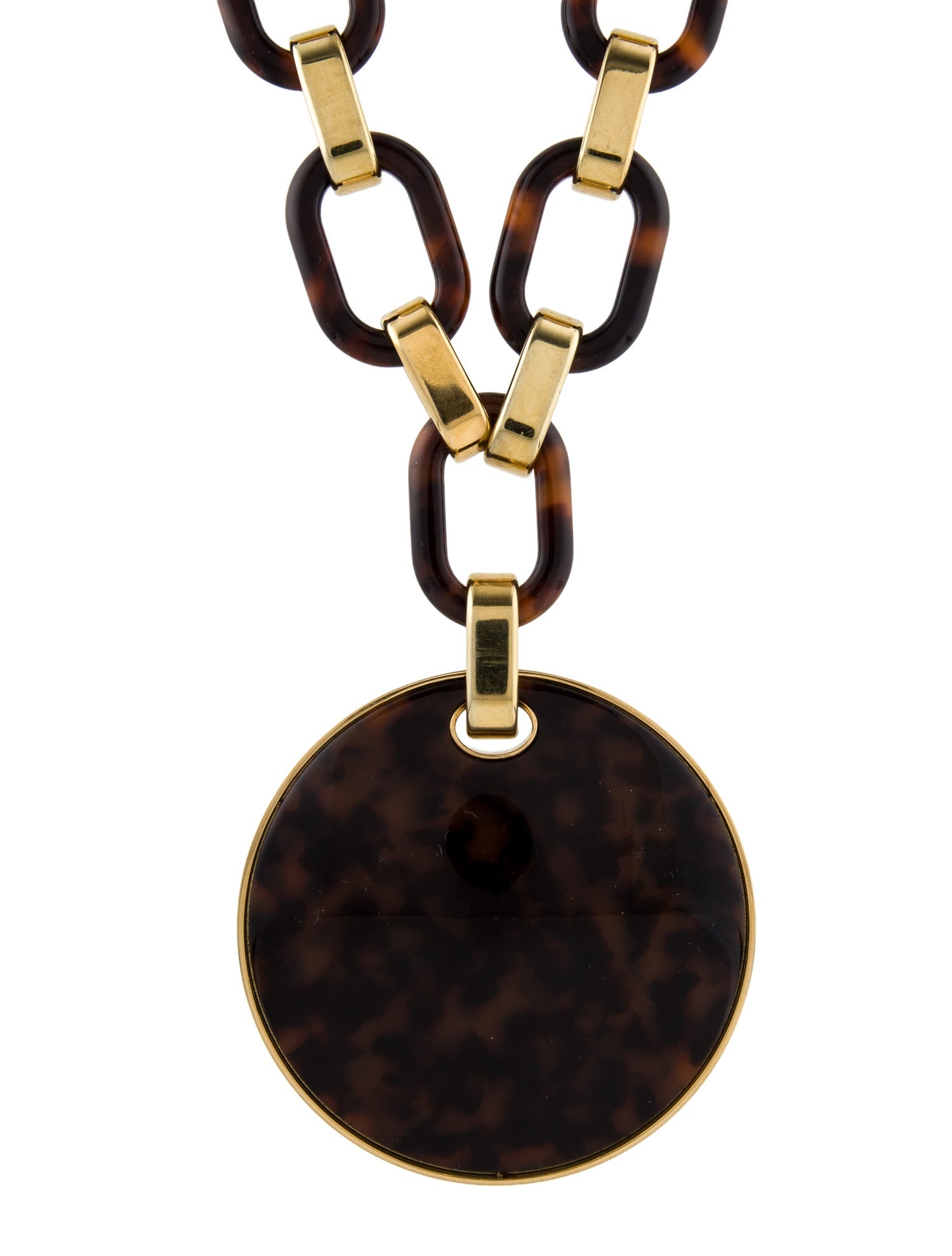 Michael Kors Tortoise Large Acrylic & Crystal Chain Link Disk Pendant Necklace