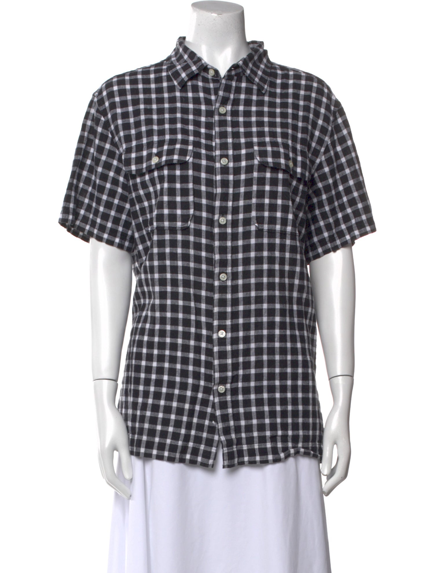 Michael Kors Linen Plaid Print Button-Up Top