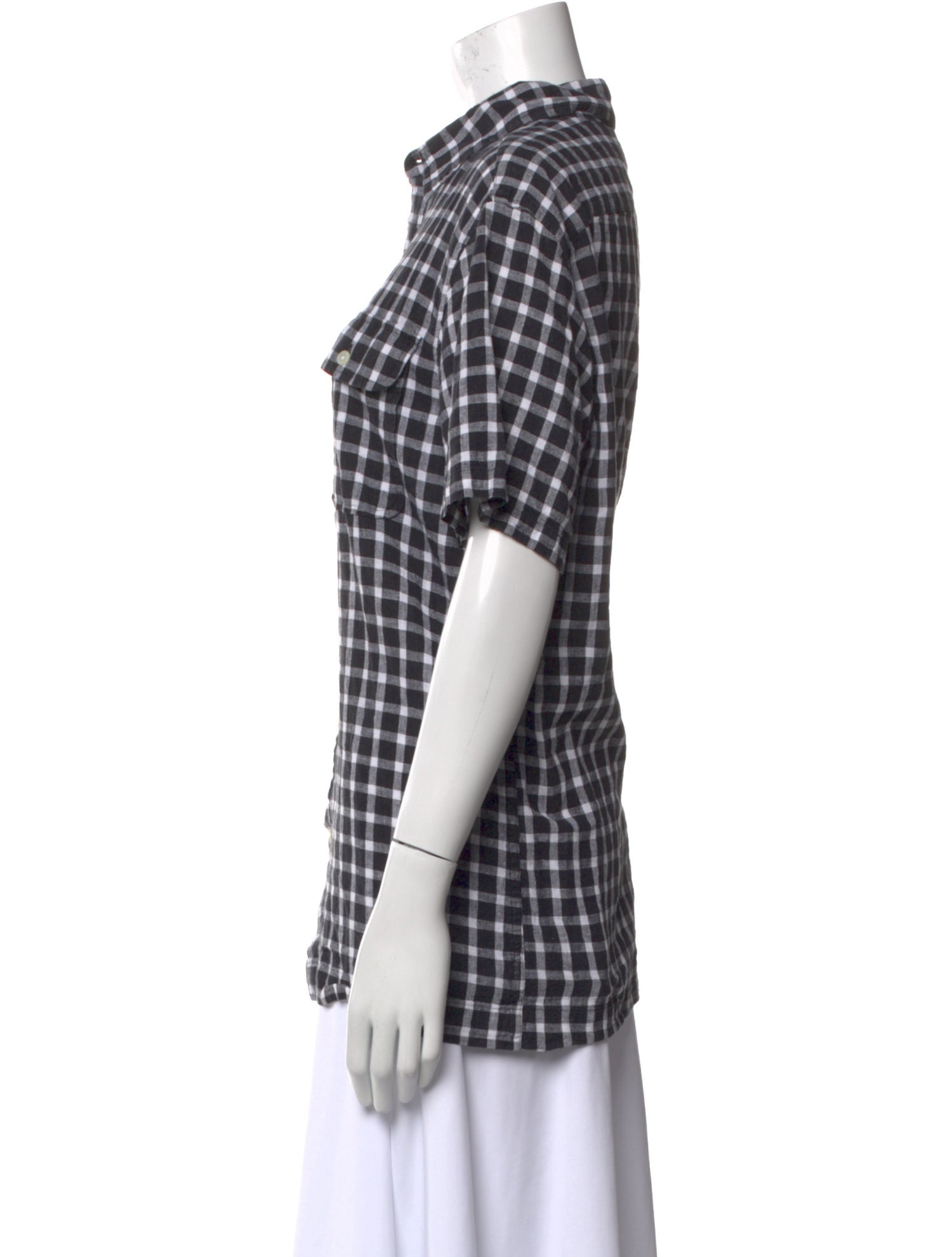 Michael Kors Linen Plaid Print Button-Up Top