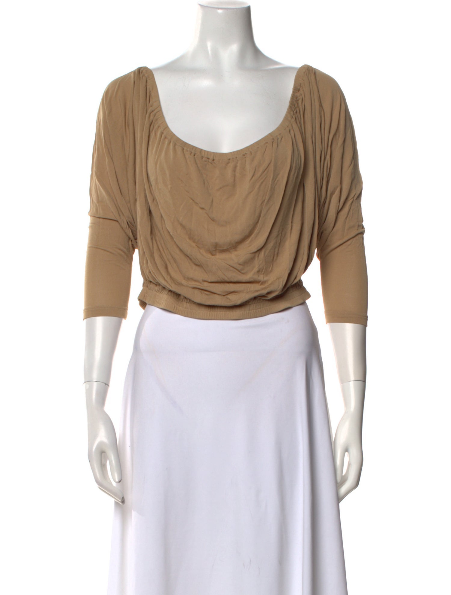 Michael Kors Scoop Neck Three-Quarter Sleeve Crop Top