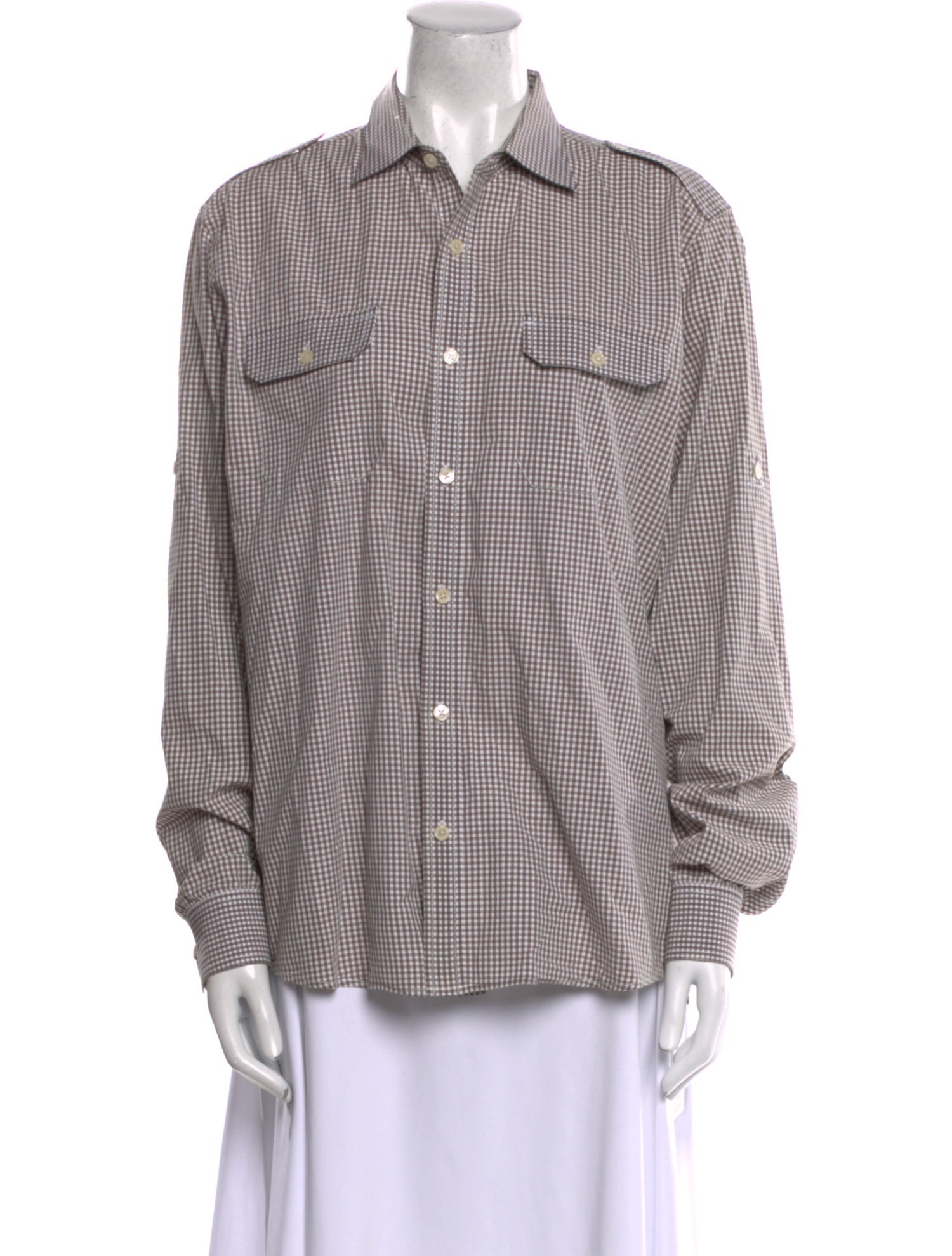 Michael Kors Plaid Print Long Sleeve Button-Up Top