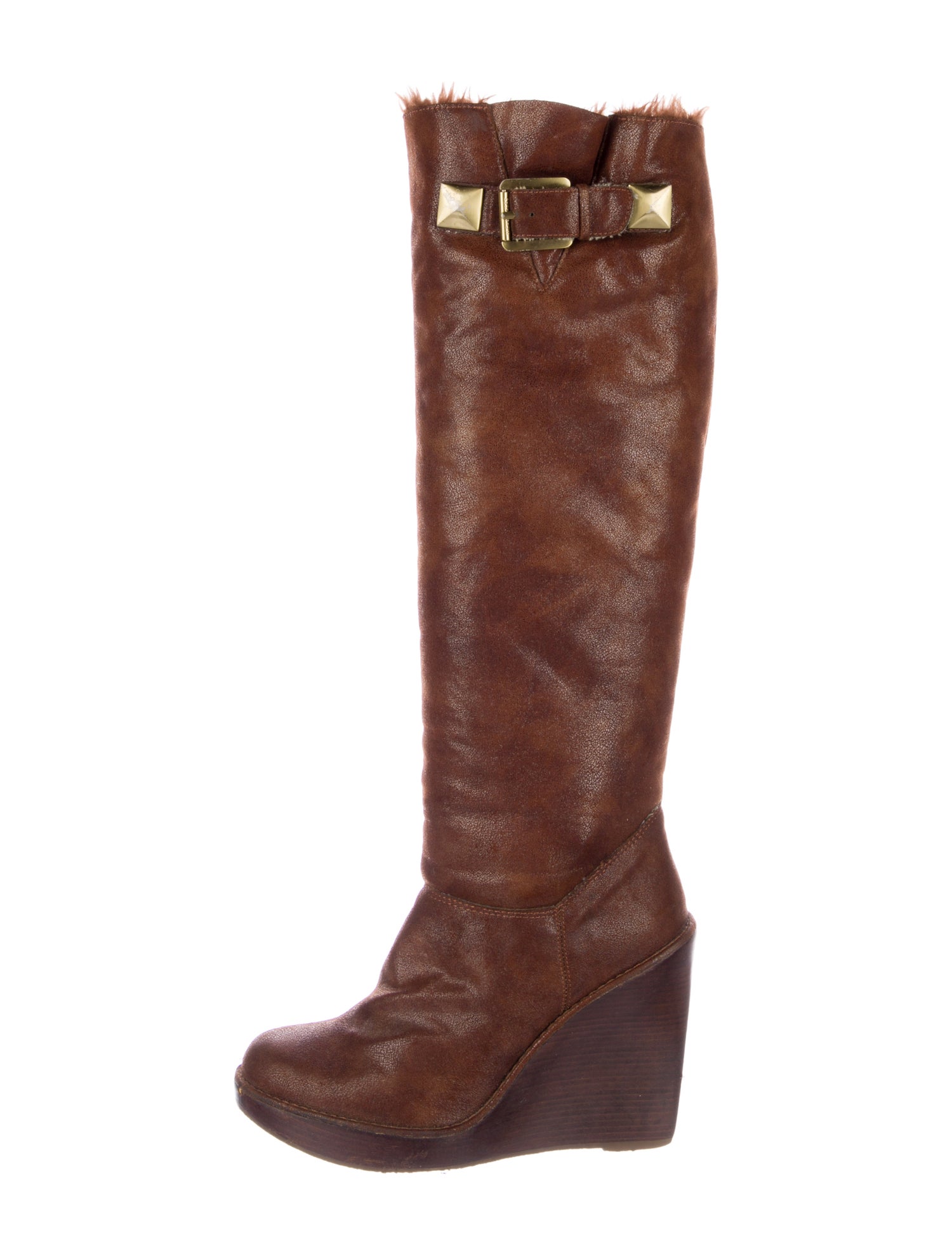 Michael Kors Leather Fur Trim Riding Boots