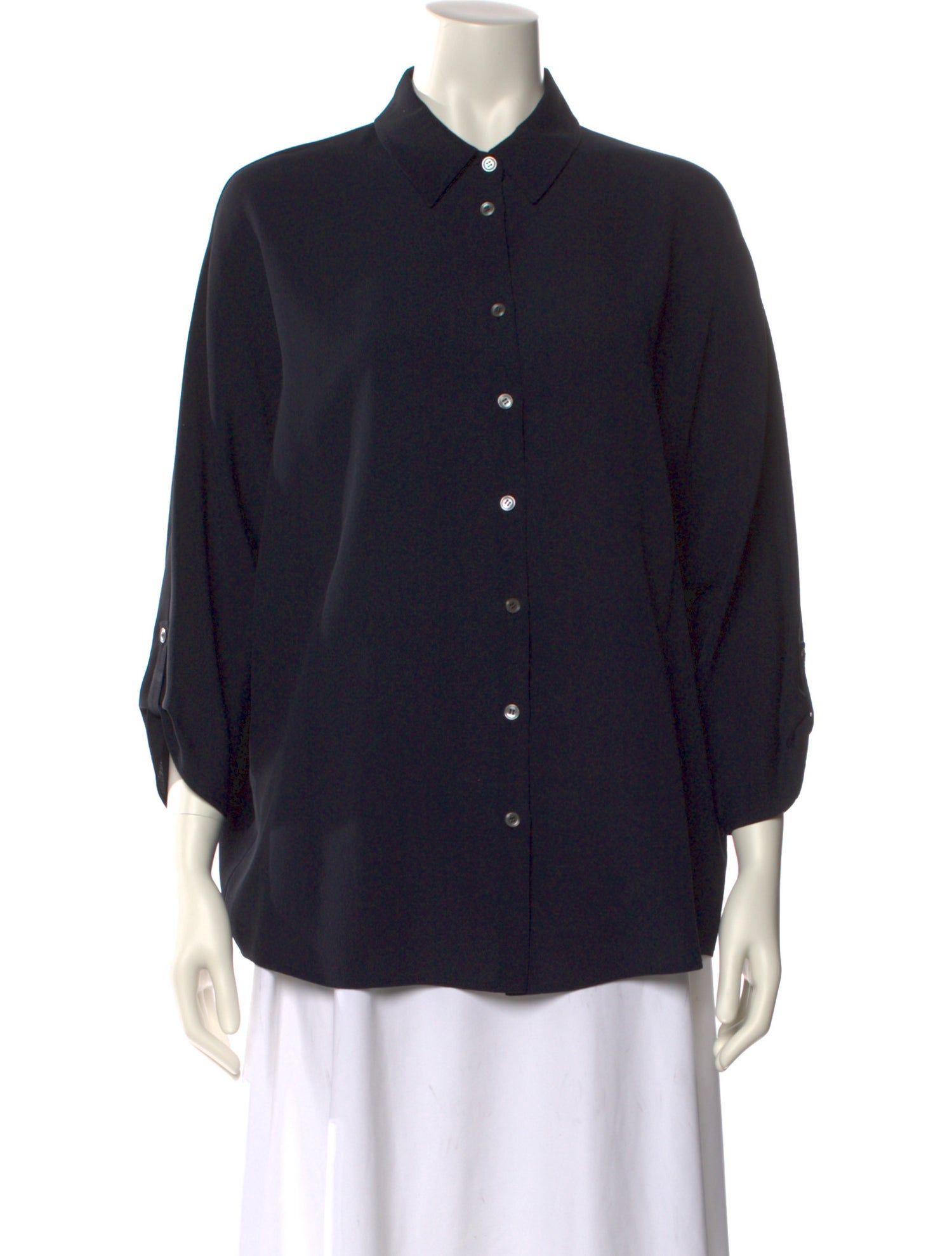 Michael Kors Silk Three-Quarter Sleeve Button-Up Top