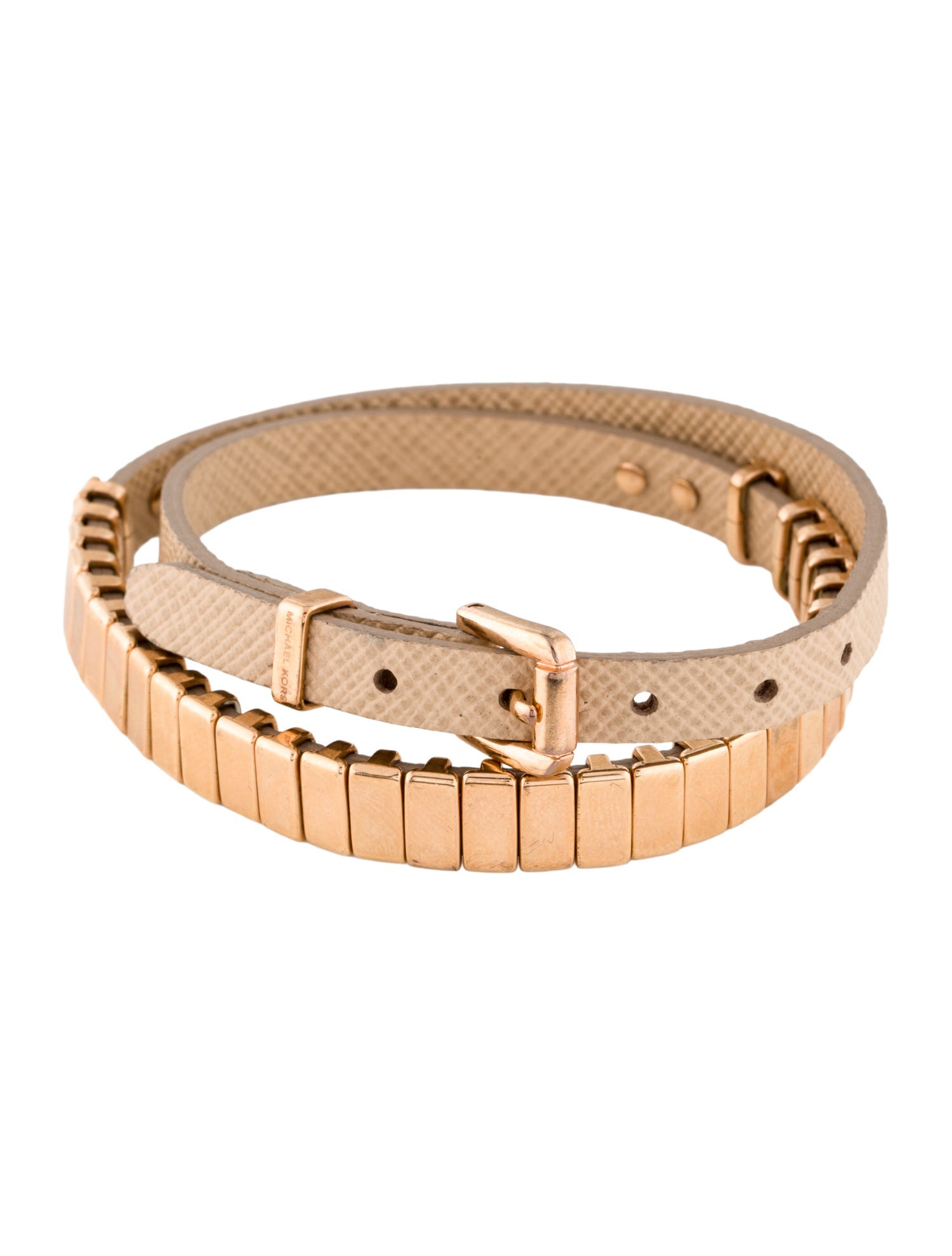 Michael Kors Leather Thin Link Double Wrap Bracelet