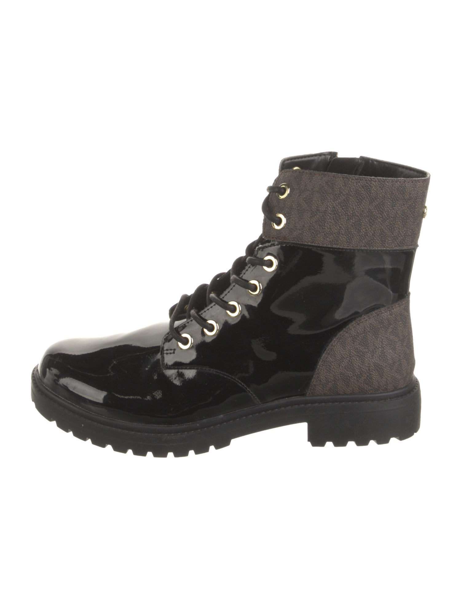 Michael Kors Patent Leather Colorblock Pattern Combat Boots