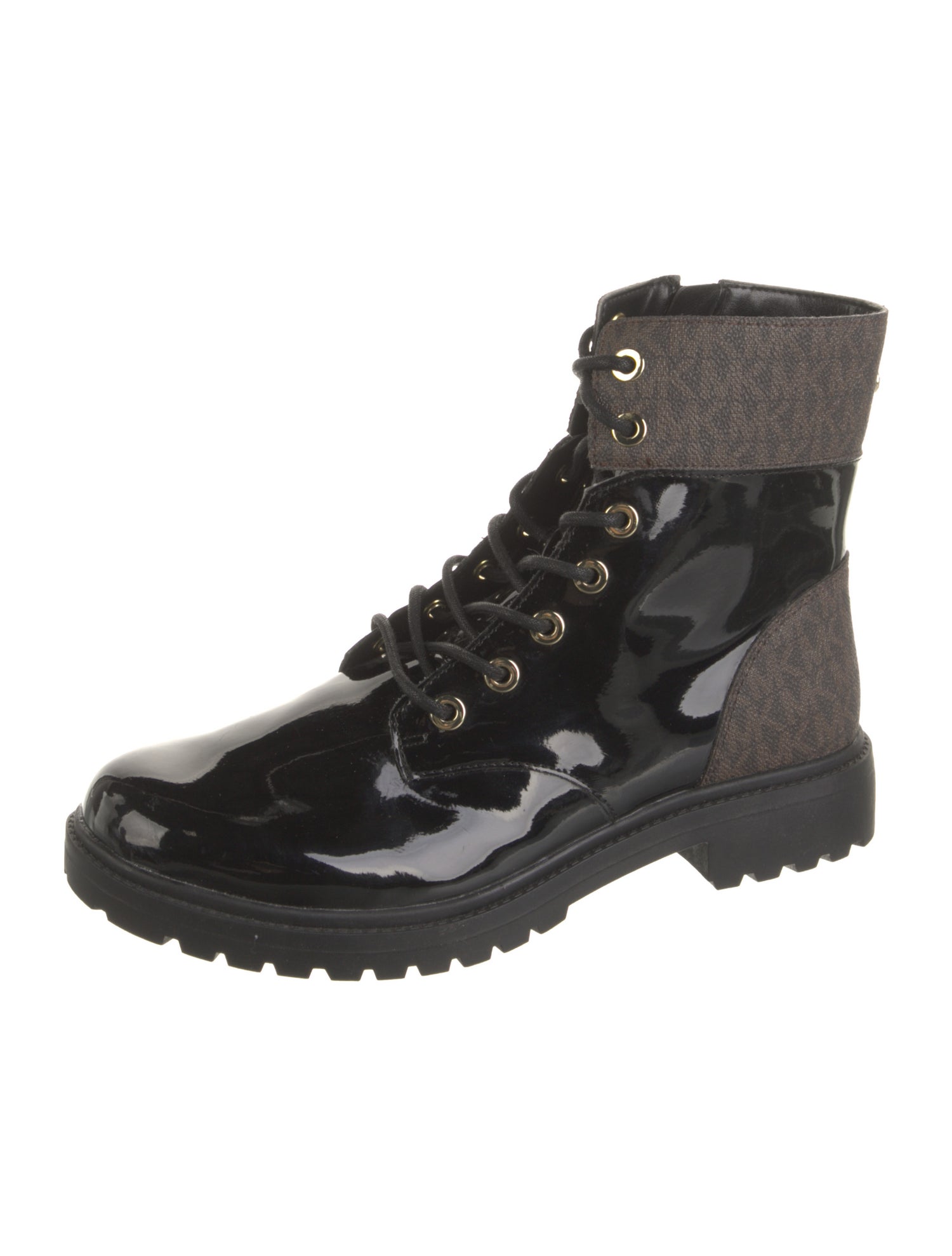 Michael Kors Patent Leather Colorblock Pattern Combat Boots