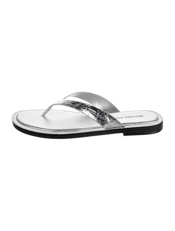 Pre-owned Michael Kors Leather Flip Flops In Silver