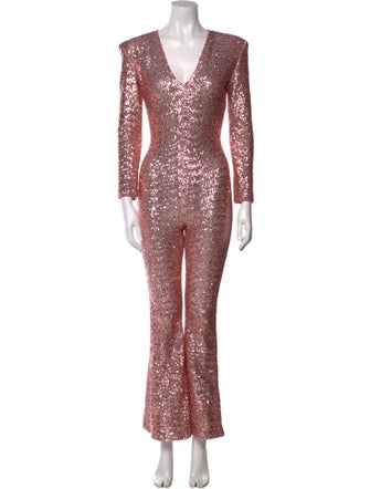 Michael Costello Patterned V-Neck Jumpsuit