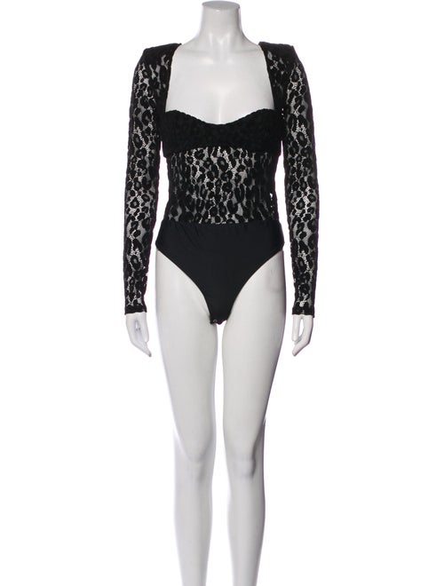 Michael Costello Lace Pattern Square Neckline Bodysuit