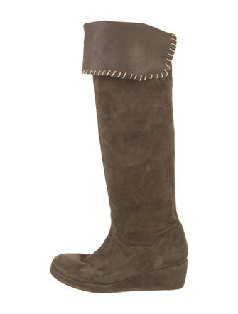 Michele Negri Suede Whipstitch Trim Boots
