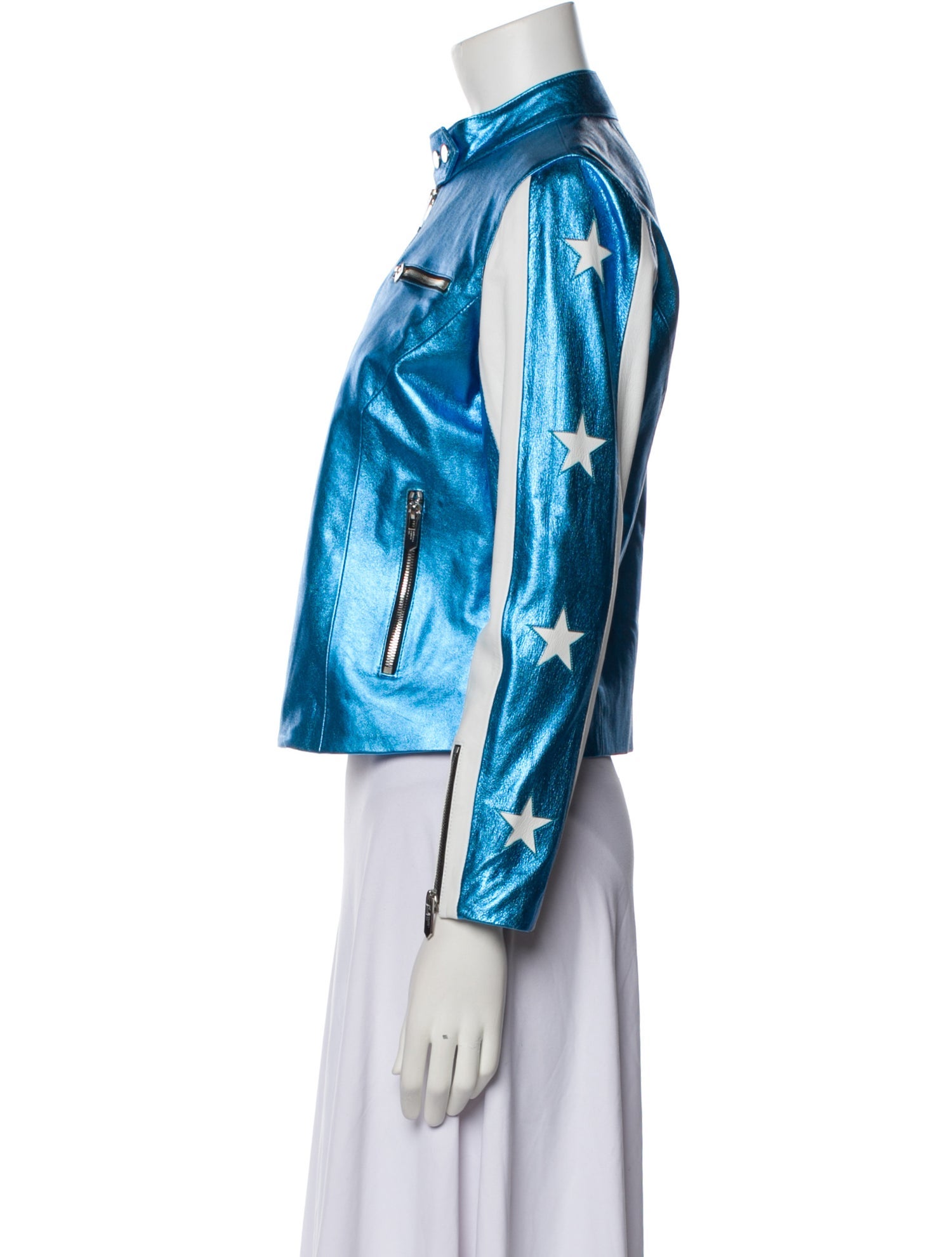 The Mighty Company Lamb Leather Colorblock Pattern Biker Jacket