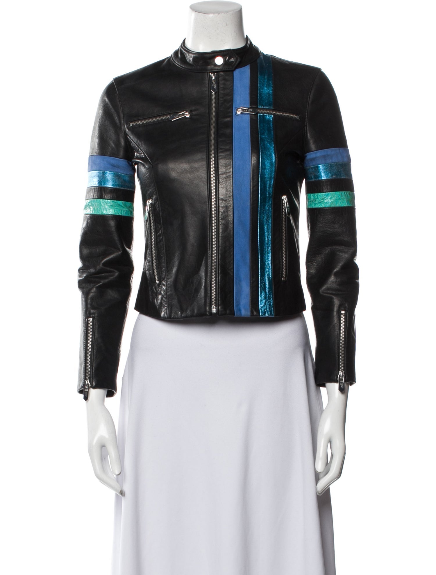 The Mighty Company Leather Striped Biker Jacket