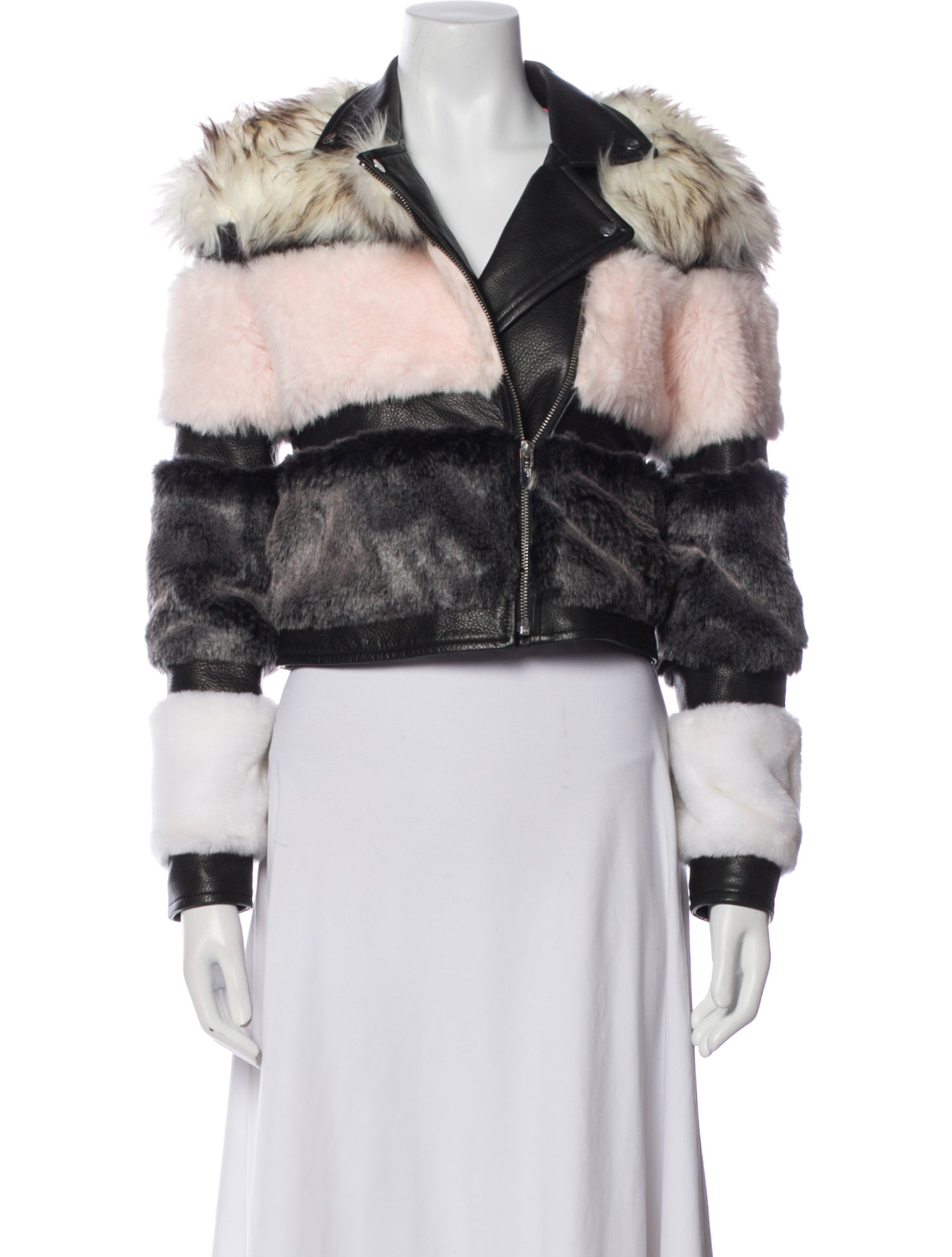 The Mighty Company Leather Striped Faux Fur Jacket