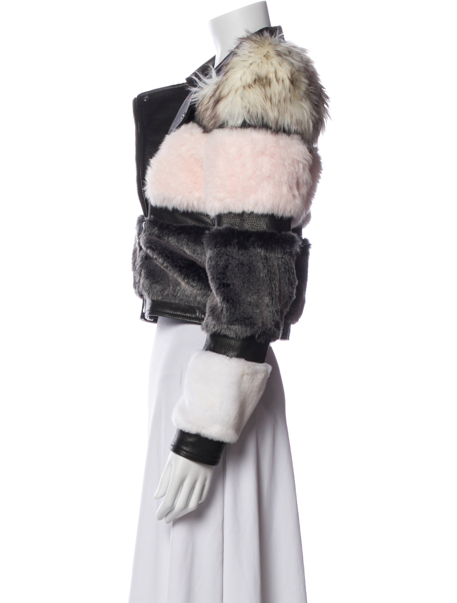 The Mighty Company Leather Striped Faux Fur Jacket