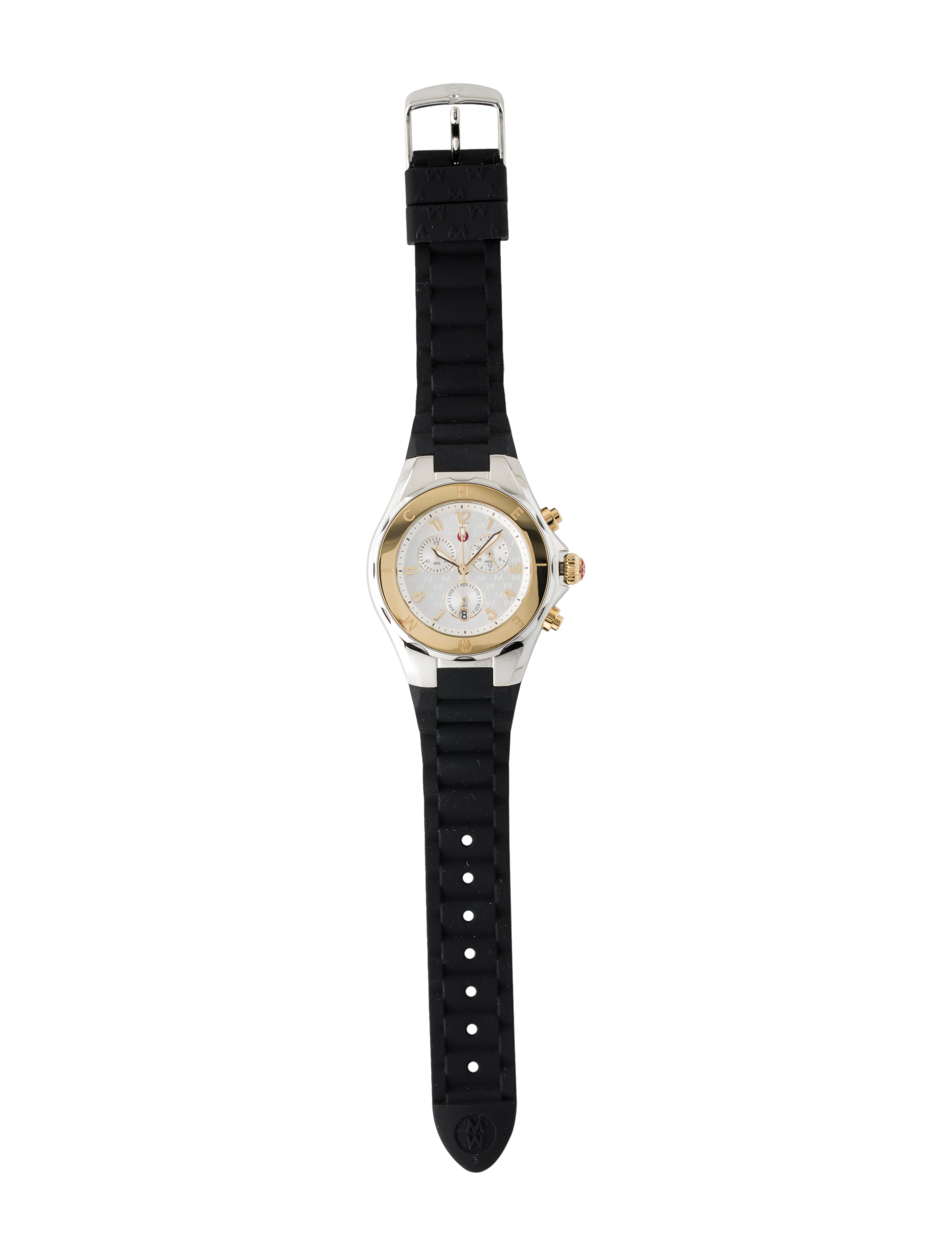 Michele
 Jellybean 44MM Stainless Steel Sport Silicone Strap Watch