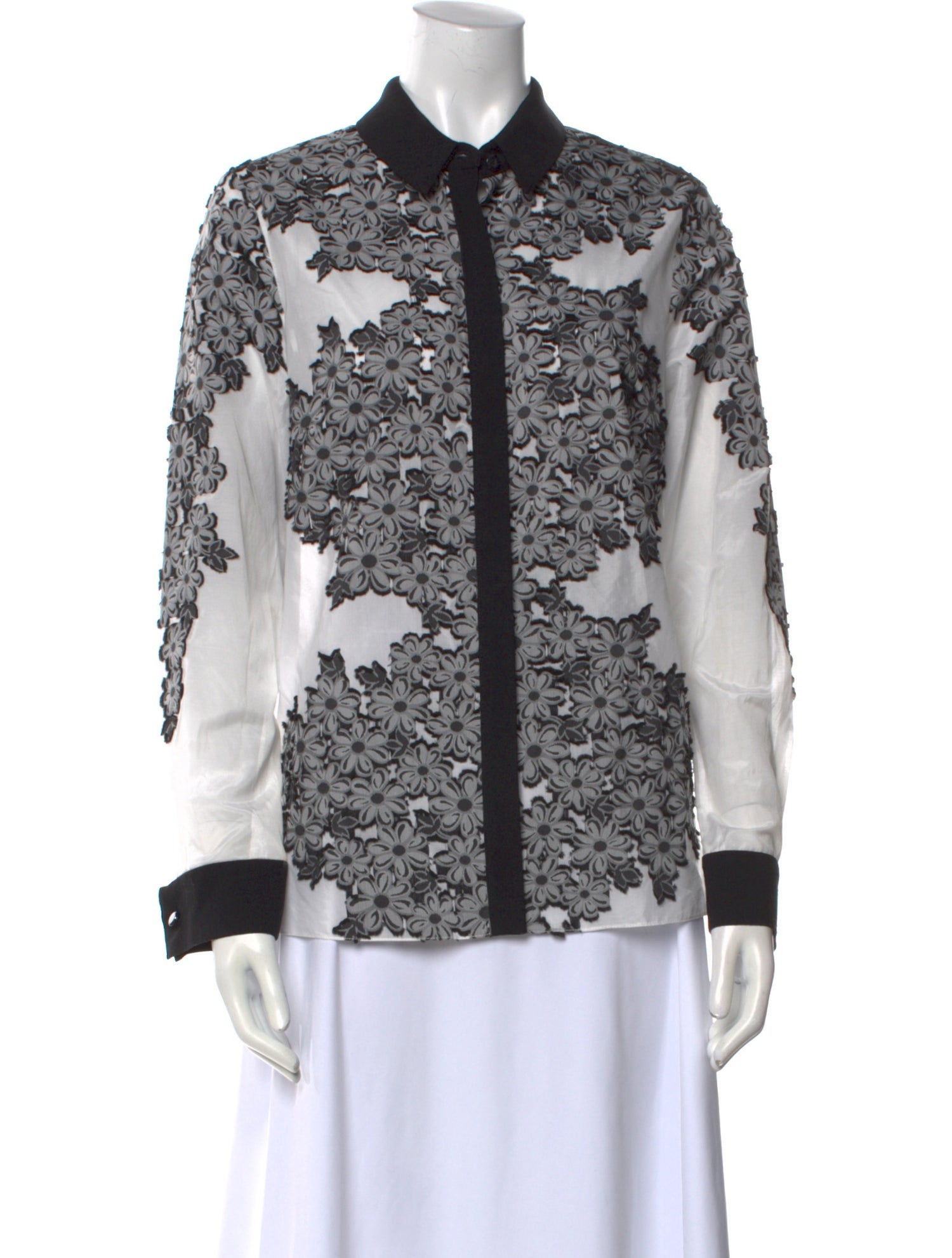 Mi Jong Lee Floral Print Long Sleeve Button-Up Top w/ Tags