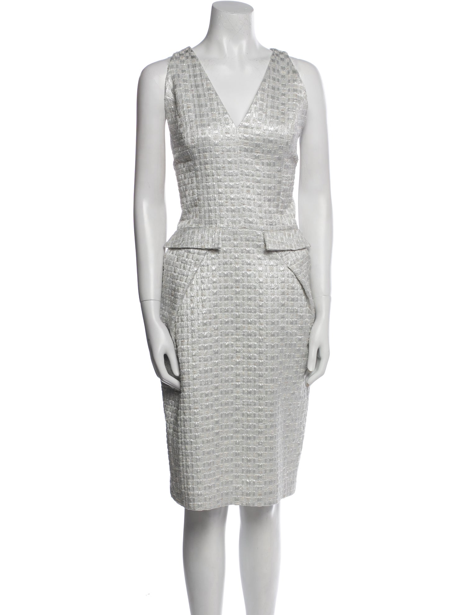 Mi Jong Lee Tweed Pattern Knee-Length Dress