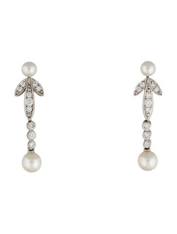 Mikimoto 18K Akoya Pearl & Diamond Drop Earrings