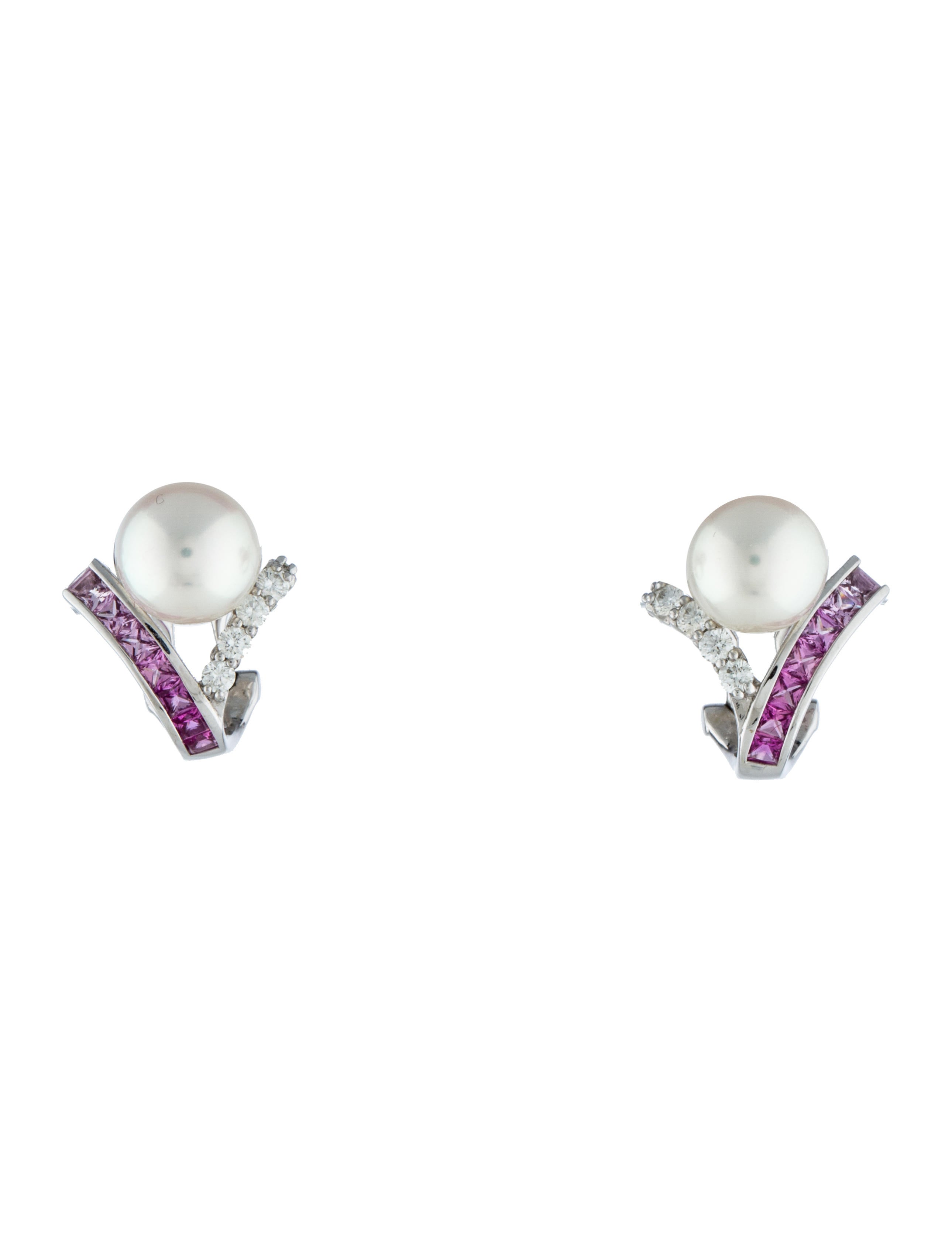 Mikimoto 18k Pearl Pink Shire Diamond Ear Clip Earrings 18k Pearl Pink Shire Diamond Ear Clip Earrings