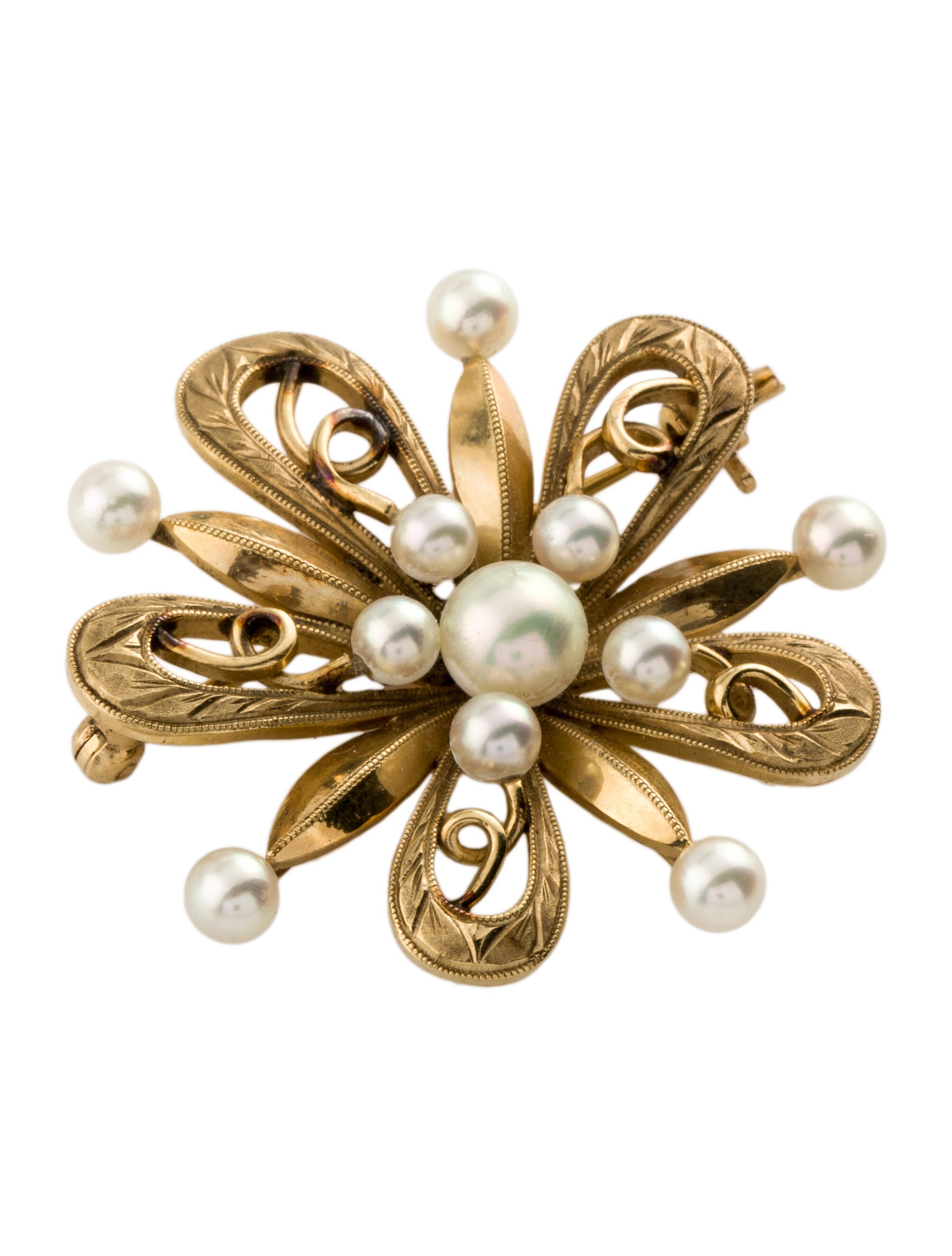 Mikimoto Pearl Brooch Pin 14K Yellow Gold Pin, Brooches MIK23218