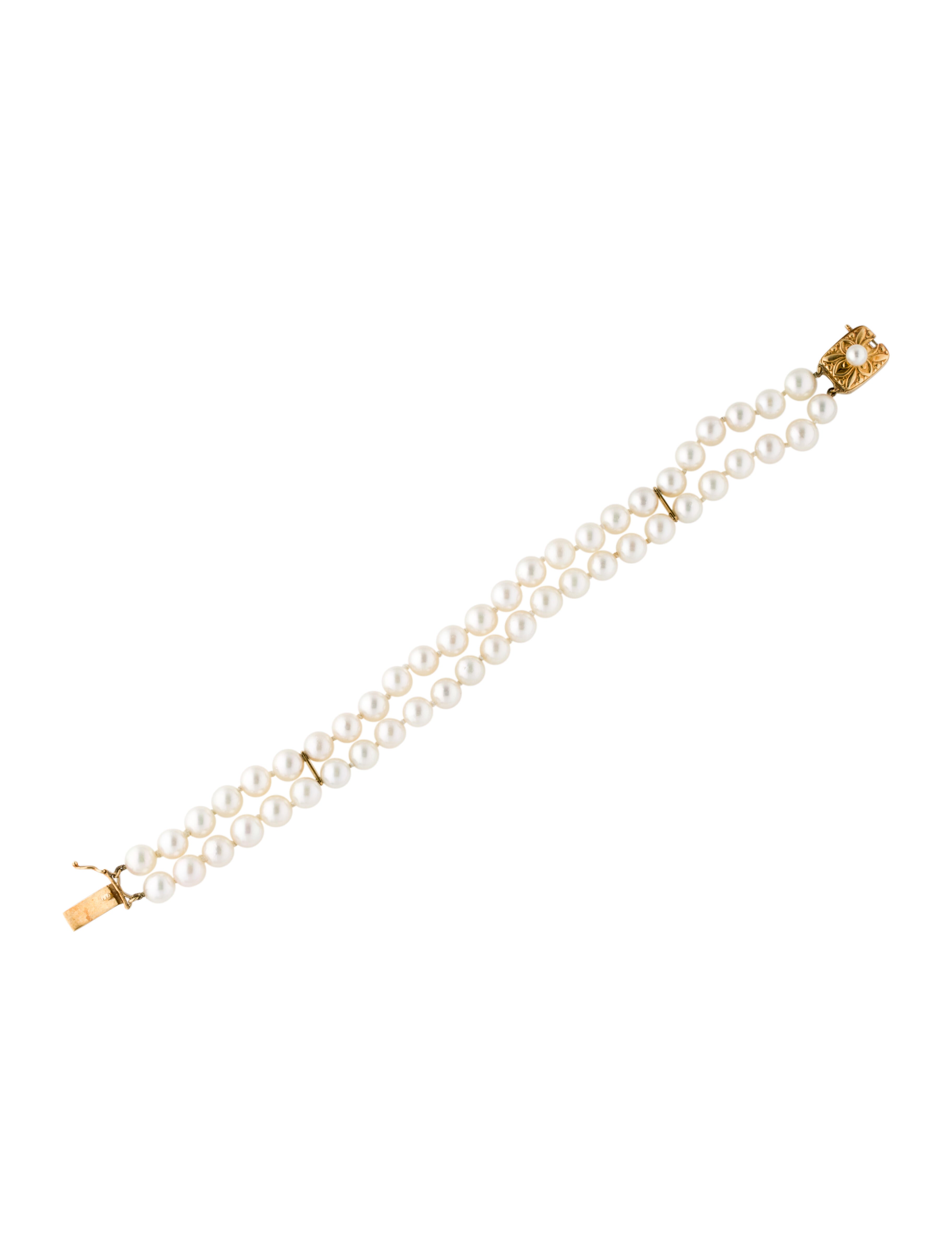 Mikimoto 18K Pearl 3 Row Bracelet 18K Yellow Gold Multistrand