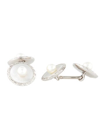 Mikimoto 14K Pearl & Mother Of Cufflinks Shirt Studs Set 3.5-5.5mm