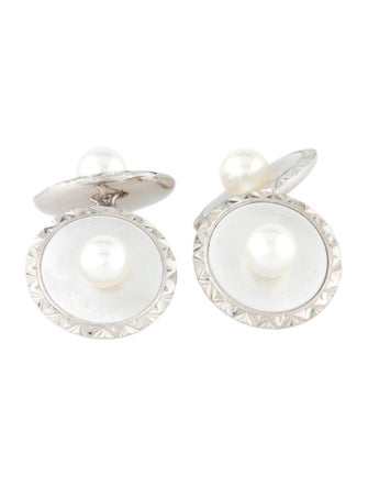 Mikimoto 14K Pearl & Mother Of Pearl Cufflinks & Shirt Studs Set