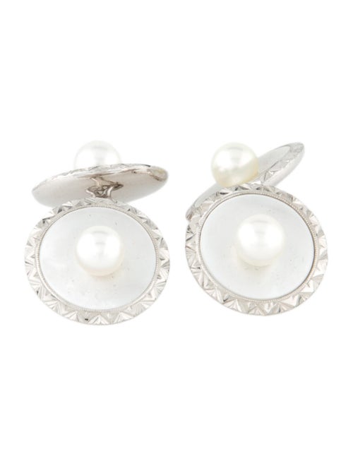 Mikimoto 14K Pearl & Mother Of Pearl Cufflinks & Shirt Studs Set