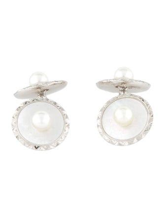 Mikimoto 14K Pearl & Mother Of Pearl Cufflinks & Shirt Studs Set