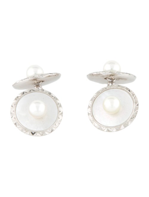 Mikimoto 14K Pearl & Mother Of Pearl Cufflinks & Shirt Studs Set