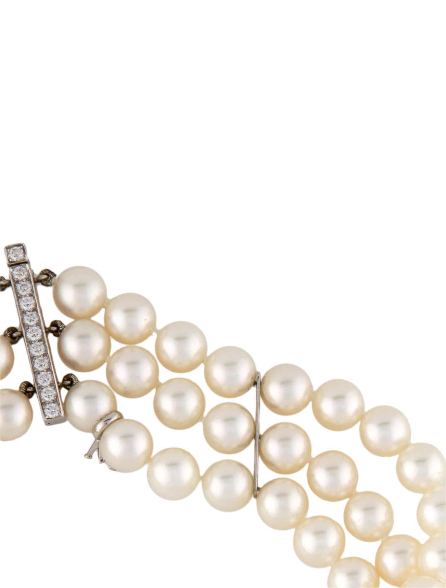 Mikimoto Vintage Pearl & Diamond Multistrand Necklace 18K Yellow Gold Choker, Necklaces