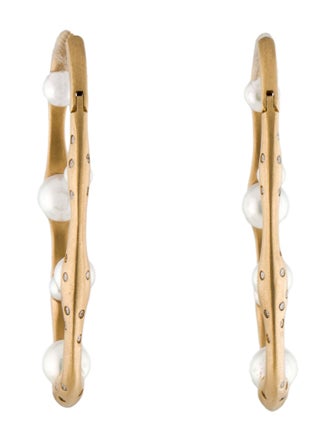 Mikimoto 18K Pearl & Diamond Hoop Earrings