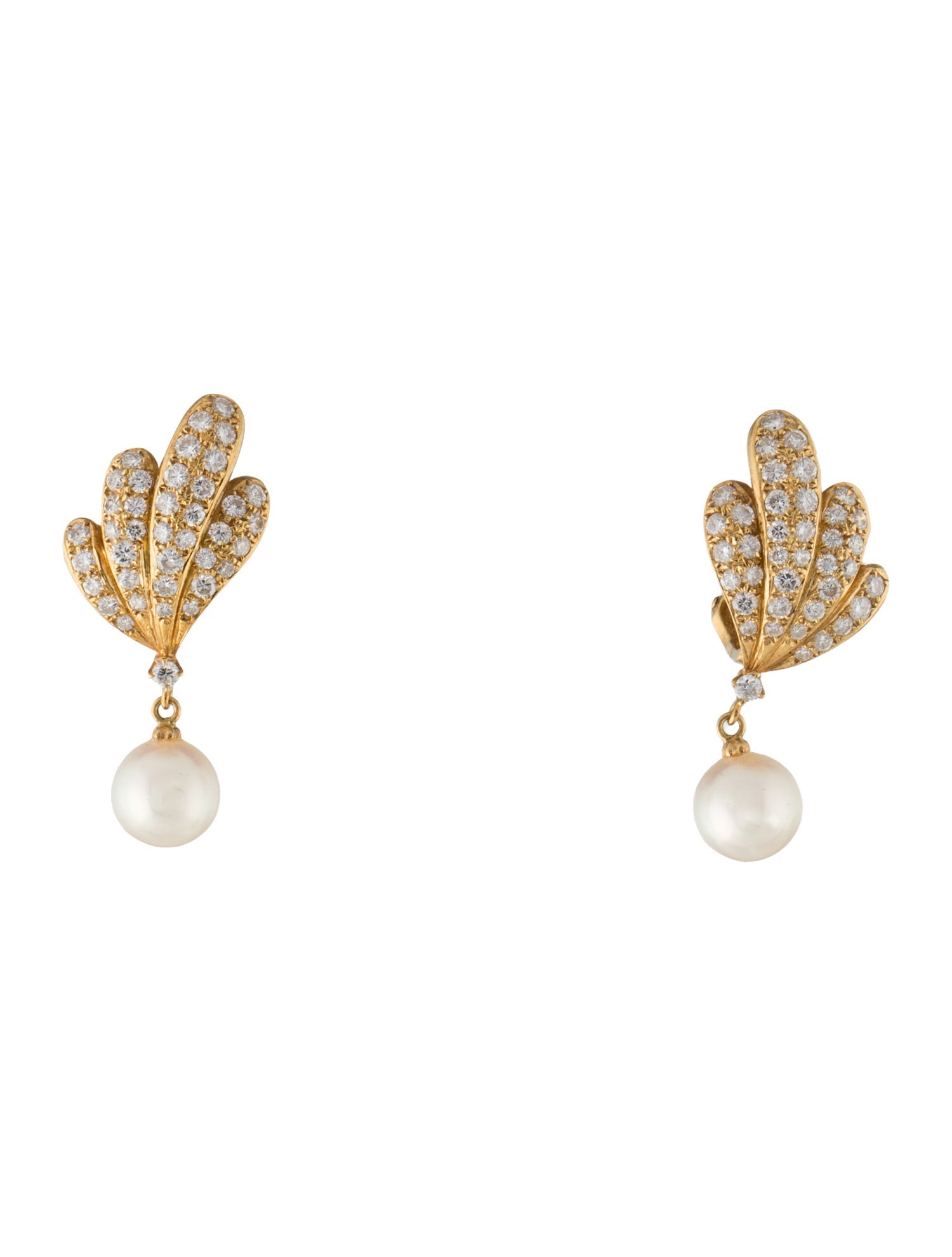 Mikimoto 18K Pearl & 1.39ctw Diamond Earclip Drop Earrings