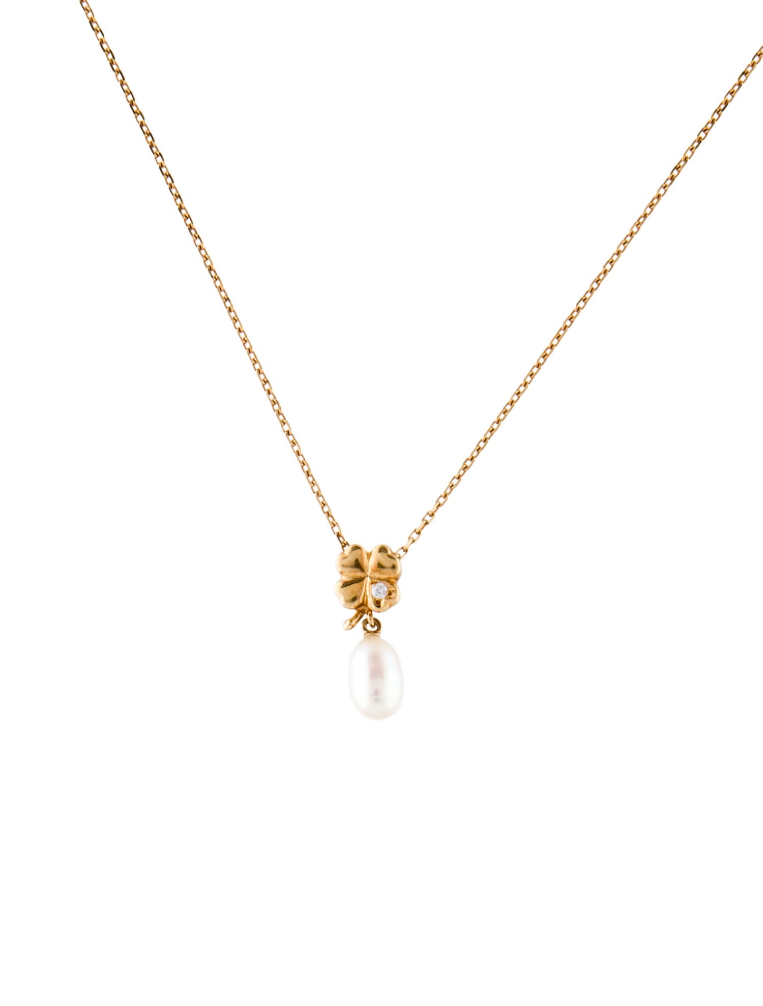 Mikimoto 18K Pearl & Diamond Clover Pendant Necklace