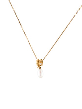 Mikimoto 18K Pearl & Diamond Clover Pendant Necklace