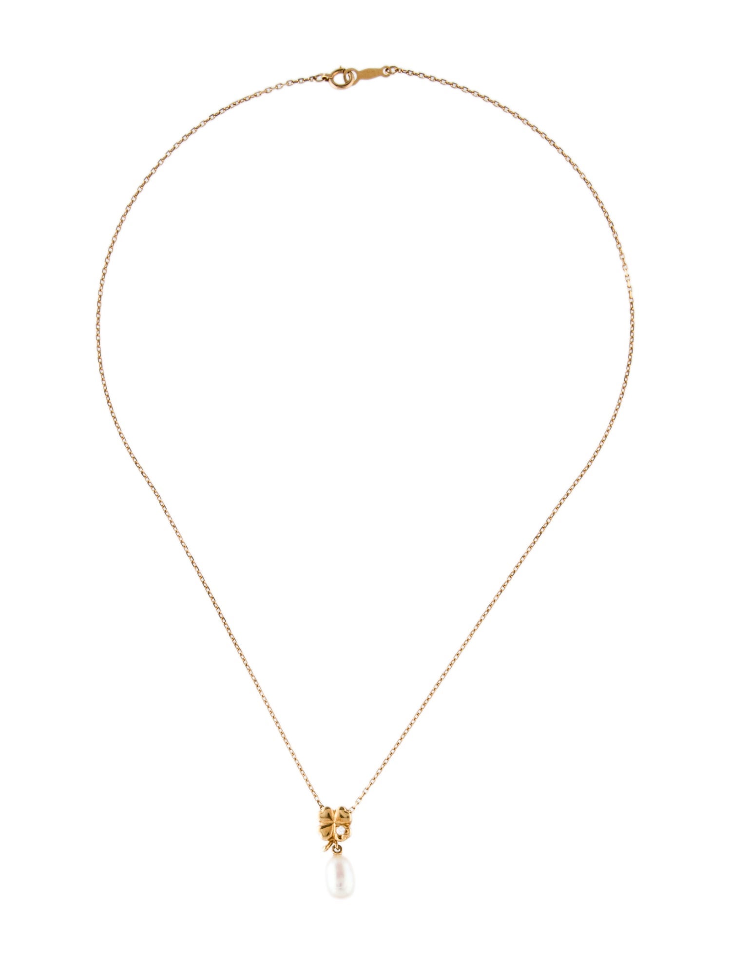 Mikimoto 18K Pearl & Diamond Clover Pendant Necklace