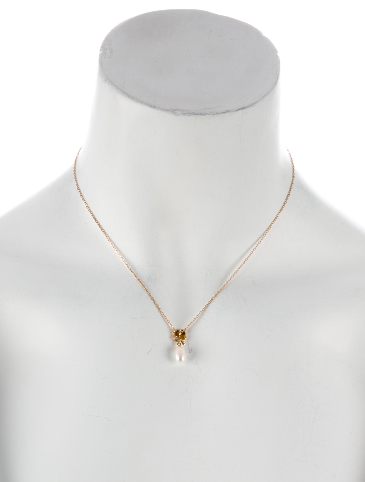 Mikimoto 18K Pearl & Diamond Clover Pendant Necklace